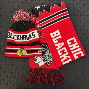 Chicago Blackhawks Hockey - Hat - Scarf - Chi Town Set Red Black White